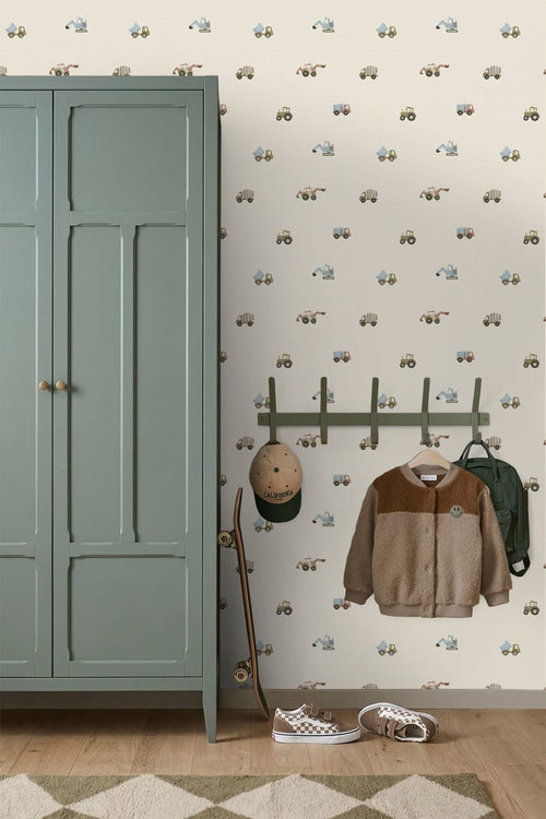 ESTAhome behang voertuigen beige en groen - 50 x 900 cm - 132305