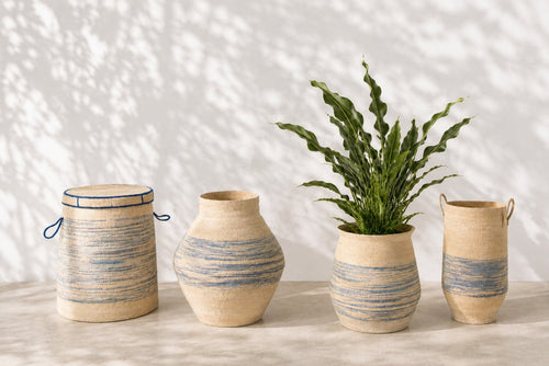 J-Line mand Met Handvat Gestreept - zeegras - naturel/blauw