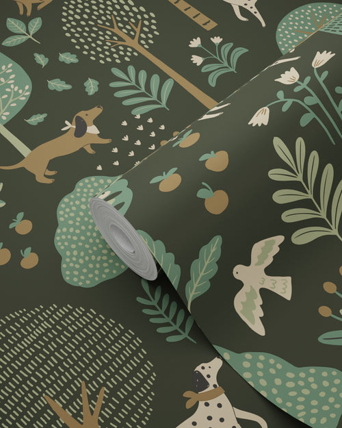 ESTAhome behang honden donkergroen - 50 x 900 cm - 139713 - vtwonen shop