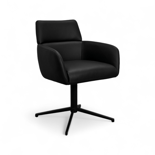 Furnhouse eetkamerstoelen armleuning Marco - Zwart - Leer - Set van 4