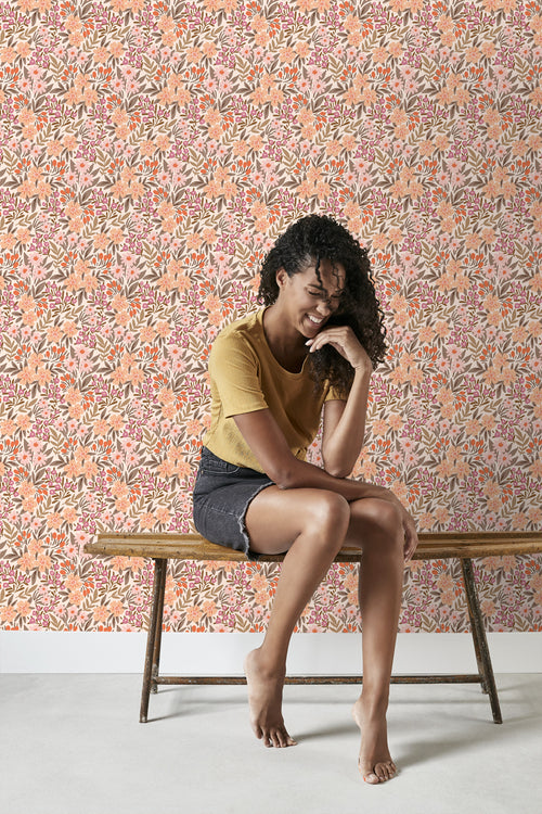 ESTAhome behang bloemen vergrijsd groen, roze en paars - 50 x 900 cm - 131451 - vtwonen shop