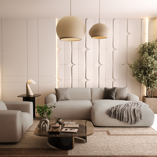 Sia Home - Rechte hoekbanken MYRA - Geweven stof - Beige - 266cm - vtwonen shop