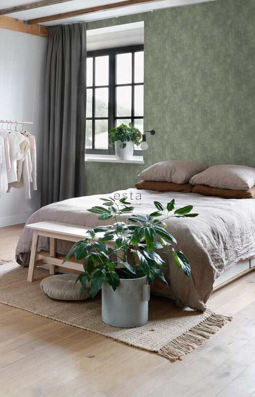 ESTAhome behang betonlook vergrijsd groen - 50 x 900 cm - 148756