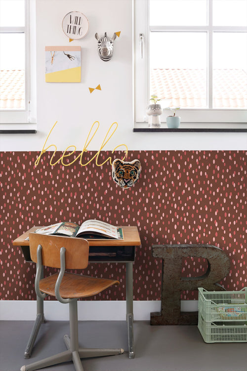 ESTAhome behang stippen bruin en rood - 50 x 900 cm - 131873