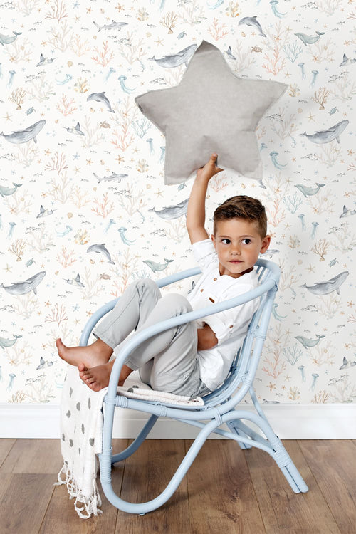 ESTAhome behang onderwaterwereld beige en vergrijsd blauw - 50 x 900 cm - 131261