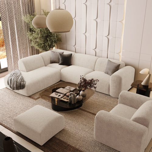 Sia Home - Grote hoekbank, links MYRA - fluweel met motieven crème 269cm