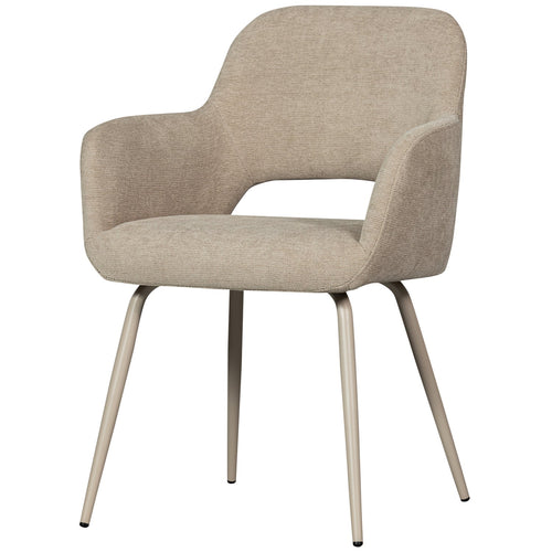 WOOOD eettafel Rhonda - Eiken - Naturel & eetkamerstoelen Jenny - Stof - Naturel - 75x129x129/80x58x58