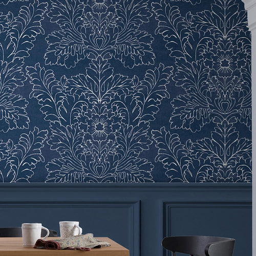 Laura Ashley Silchester Behang - Bloemen - 10mx52cm - Blauw