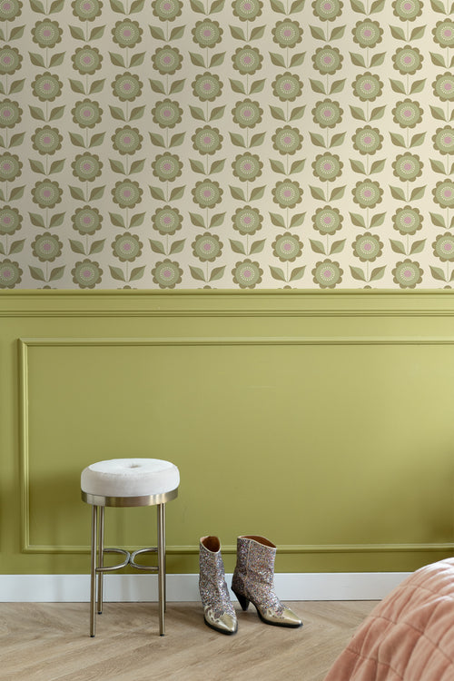 ESTAhome behang bloemen vergrijsd groen - 50 x 900 cm - 130979 - vtwonen shop