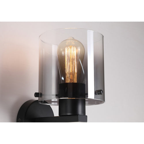 Searchlight Sweden 1-lichts wandlamp mat zwart & gerookt glas