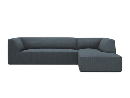 Micadoni rechter hoekbank Ruby 4-zits, ribfluwelen, blauw - 180x273x69cm