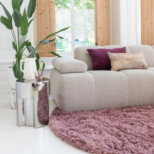 Rond hoogpolig vloerkleed Pilo Darkpink Polyester Interieur05