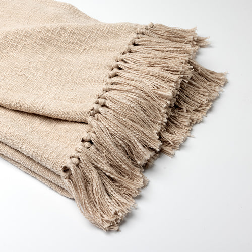 JUNE - Plaid 140x180 cm - 100% katoen - franjes - Pumice Stone - beige