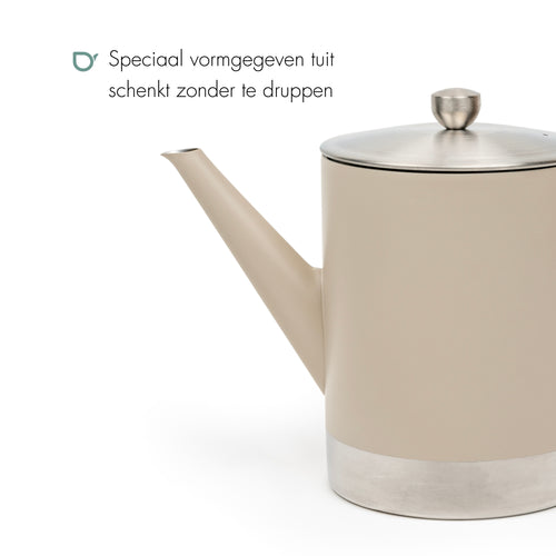 Bredemeijer - Dubbelwandige theepot Minuet Cylindre - 1,2 liter - Taupe - Met filter - vtwonen shop