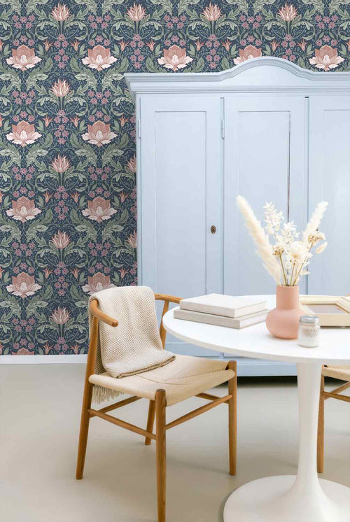 ESTAhome behang vintage bloemen in art nouveau stijl blauw 50 x 900 cm 131083