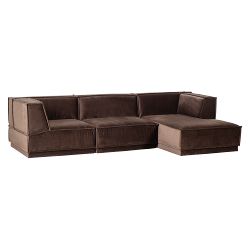 WOOOD chaise longue bank rechts Manu - Velvet - Bruin - 73x286x160