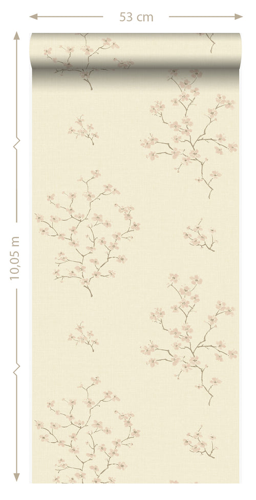 Origin Wallcoverings behang bloesemtak beige en roze - 53 cm x 10,05 m - 346545 - vtwonen shop