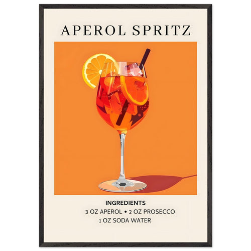 Artfulprints Poster met Lijst Aperol Spritz - Ingrediënten   - 70x100 cm - Oranje