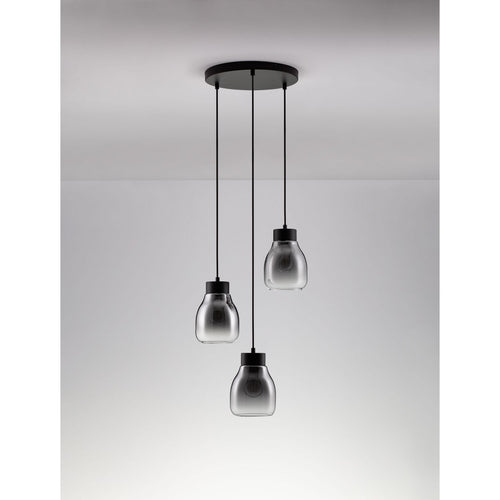 Nova Luce BLACU Hanglamp met cluster in rookgrijs en zwart, E27 fitting, 3x12W