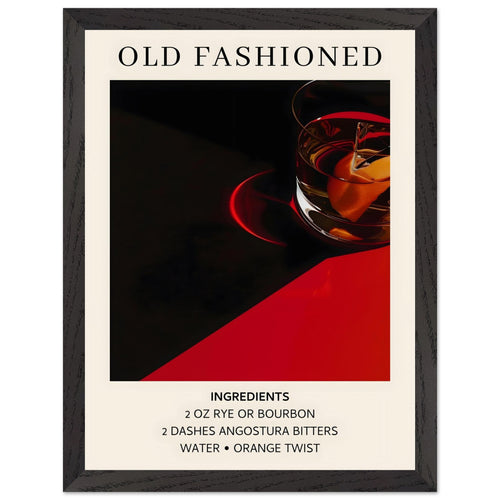 Artfulprints Poster met Lijst Old Fashioned cocktail - Ingrediënten   - 30x40 cm - Zwart