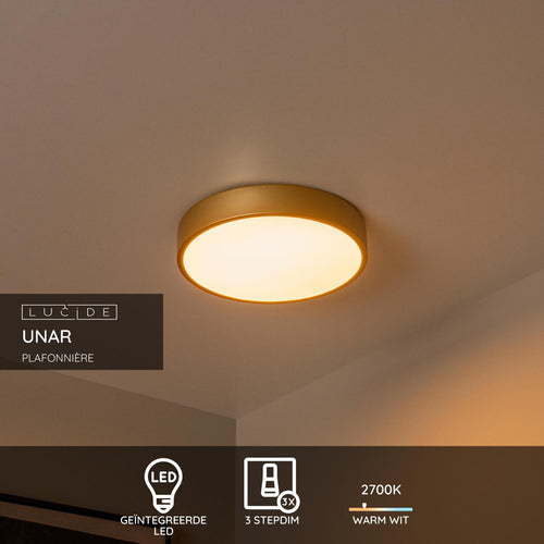 Lucide plafonnière UNAR - Geïntegreerde LED - Mat Goud / Messing