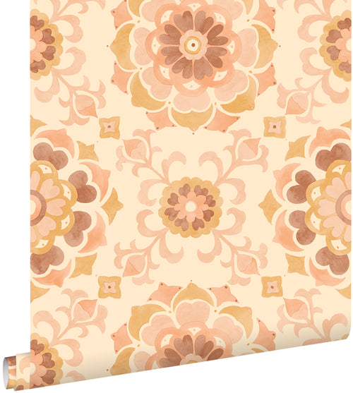 ESTAhome behang tegelmotief beige en licht roze - 50 x 900 cm - 131686