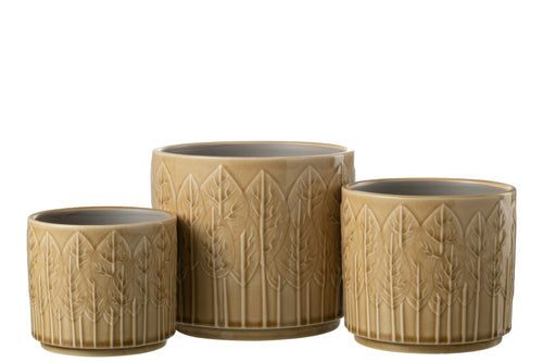 J-Line bloempot Blad - keramiek - beige - large - Ø 17 cm