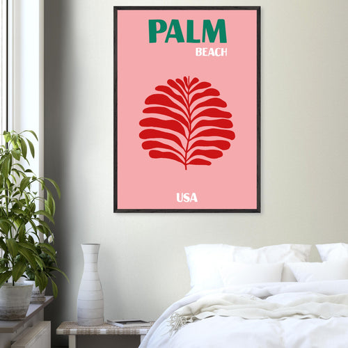 Artfulprints Poster met Lijst USA - Palm Beach   - 30x40 cm - Roze