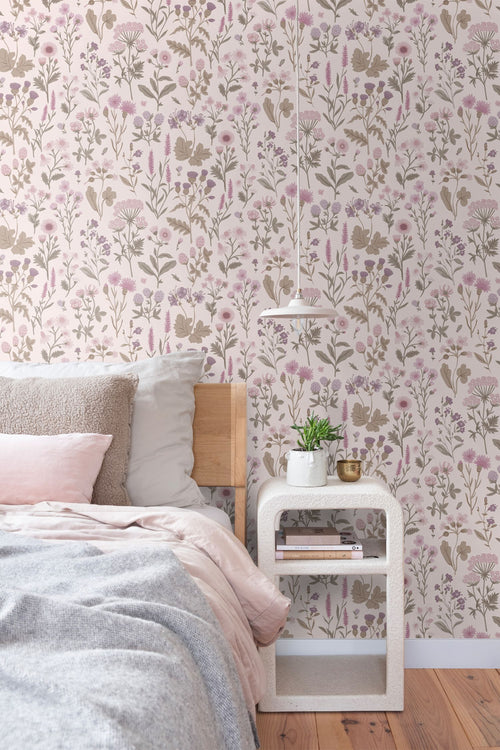 Sanders & Sanders behang veldbloemen lila paars - 50 x 900 cm - 935377