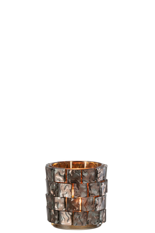 J-Line theelichthouder Vierkant mozaiek - glas - bruin - large