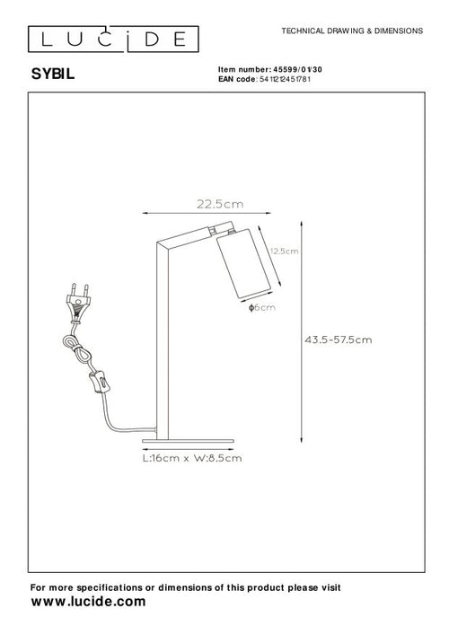 Lucide bureaulamp SYBIL - 1xGU10 - Zwart - vtwonen shop