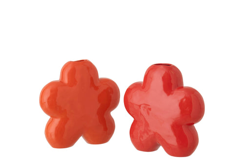 J-Line vaas Bloem - porselein - oranje/rood - small - set van 2