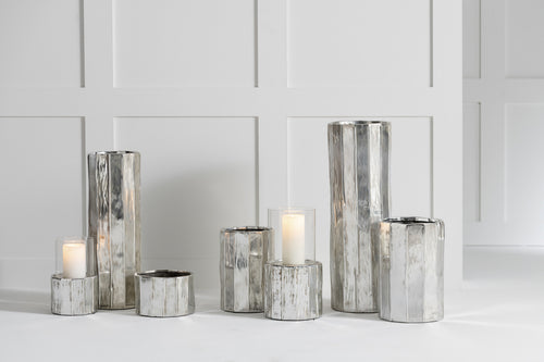 J-Line bloempot Ary Klei - keramiek - zilver - medium - Ø 16.5 cm