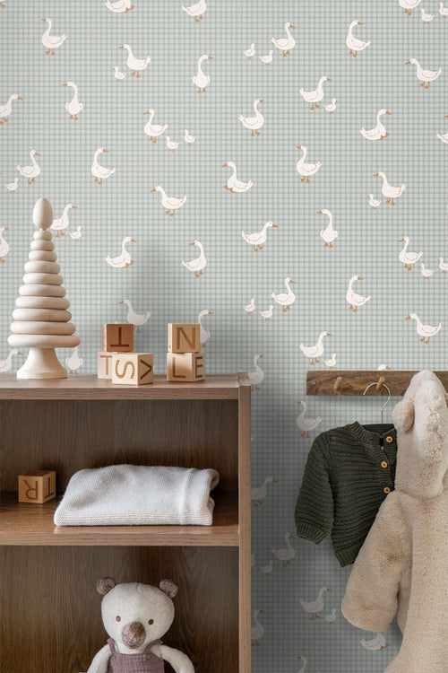 ESTAhome behang schattige ganzen blauw - 50 x 900 cm - 132187