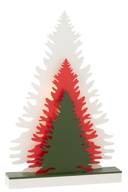 J-Line decoratie Winter bomen - hout - mix - LED lichtjes