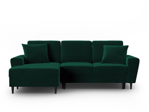 Cosmopolitan Design Uitklapbare hoekbank links met opbergdoos Kyoto 4-zits, flueel flessengroen - 145x241x88cm