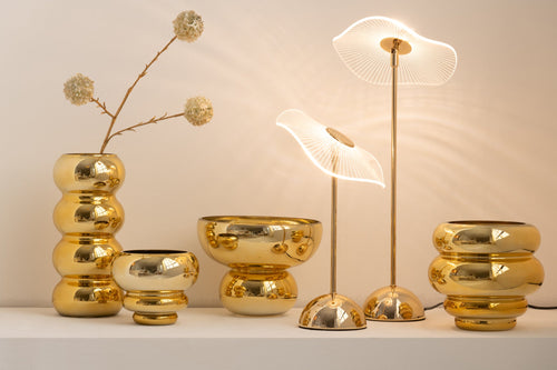 J-Line tafellamp Bloem - metaal/kunststof - goud - large - LED lichtjes