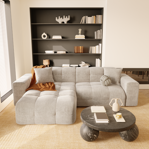 Sia Home - Hoekbanken links MAEL -  Fluweel - Crème - 230cm - vtwonen shop