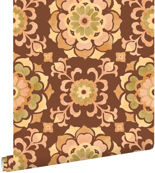 ESTAhome behang tegelmotief bruin en geel - 50 x 900 cm - 131685
