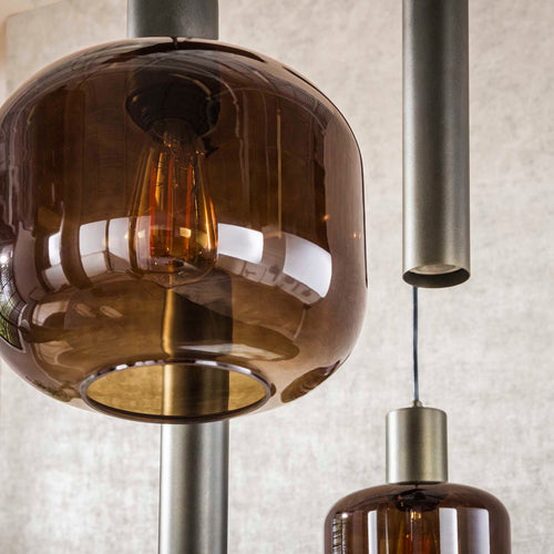 Giga Meubel Hanglamp Bronza Mix - Bruin Glas - 7-Lichts - 105x35x150cm - vtwonen shop