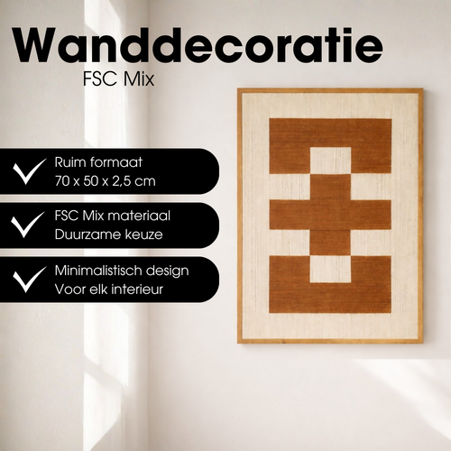 Mica Decorations Wanddecoratie - Wandpaneel Abstracte Kunst 70 x 50 x 2,5 cm - Woondecoratie voor Woonkamer of Slaapkamer - Bruin