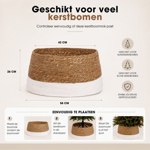 Mica Decorations Kerstboomrok Ø58 x H26 cm - Kerstboom Rok Zeegras - Kerstboommand Off White