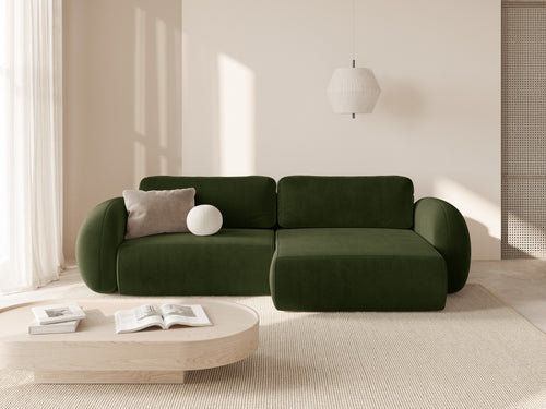 Cosmopolitan Design Omkeerbare converteerbare hoekbank met opbergdoos Tonale 4-zits, flueel legergroen - 149x262x88cm