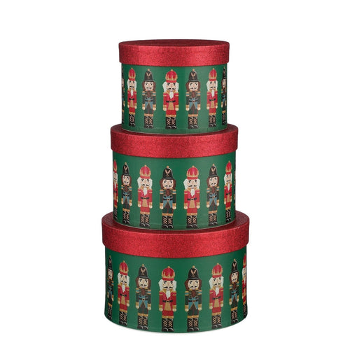 Mica Decorations Opbergdoos Notenkraker - Set van 3 - H14 x Ø21 cm - FSC Mix - Papier - Groen