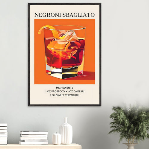 Artfulprints Poster Negroni Sbagliato cocktail - Ingrediënten   - A4 21x29.7 cm - Oranje