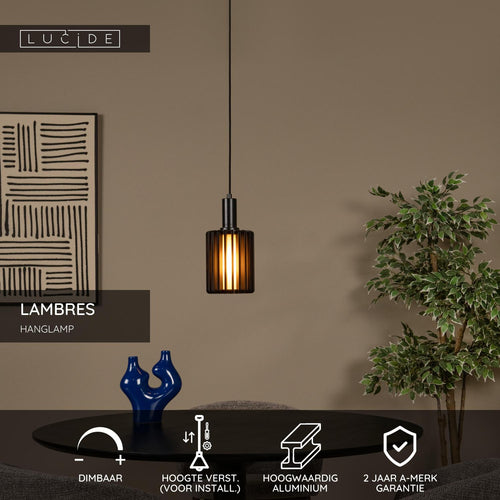 Lucide hanglamp LAMBRES - 1xE27 - Zwart