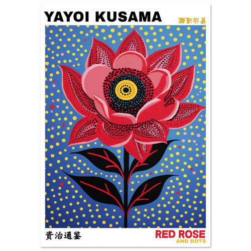 Artfulprints Poster met Lijst Yayoi Kusama - Red rose and dots   - A4 21x29.7 cm - Blauw