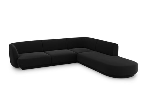 Micadoni rechter hoekbank Miley 6-zits, flueel, zwart - 248x255x70cm