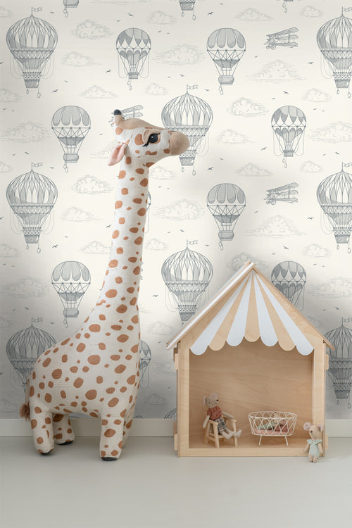 ESTAhome behang luchtballonnen grijs wit - 50 x 900 cm - 139716 - vtwonen shop