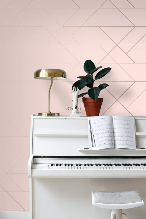 ESTAhome behang grafische lijnen zacht roze en goud - 53 cm x 10.05 m - 139211